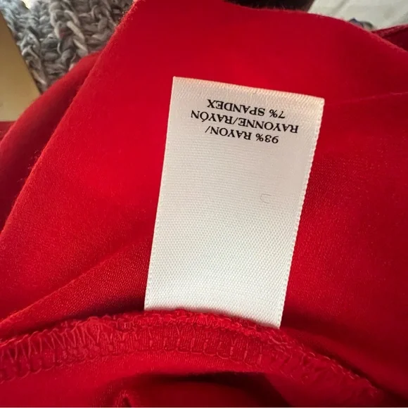 Ann Taylor Red Dress Jersey Drape Neckline Faux Wrap Tie MIDI 3/4 Sleeve EUC XL - Picture 8 of 8